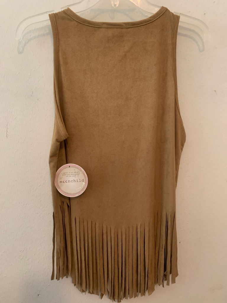 Moonchild Suede-Look Camel Fringe Tank Top — image 5 of 6